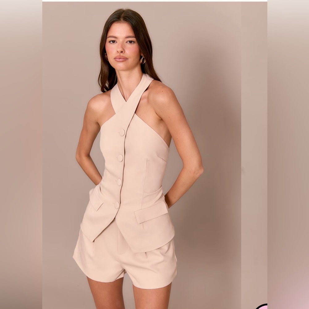 PLT Premium Tailored Halterneck Vest Size 6 in Sand - Picture 2 of 7